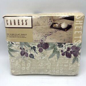 Mervyns Caress King Flat Sheet Empress Purple Green Floral